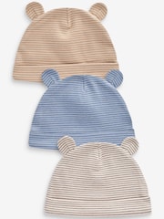 Gestreift, Blau - Baby-Bärenohr-Beanie Mützen aus 100 % Baumwolle 3er-Pack (0-18Monate) - Bild 1 von 5