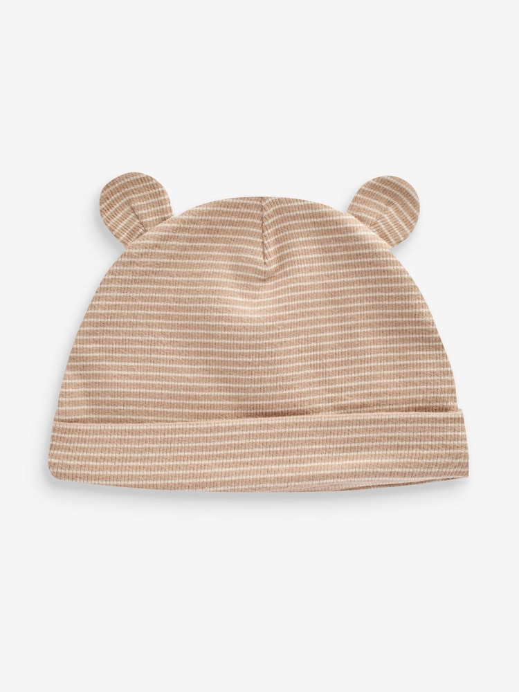 Gestreift, Blau - Baby-Bärenohr-Beanie Mützen aus 100 % Baumwolle 3er-Pack (0-18Monate) - Bild 2 von 5