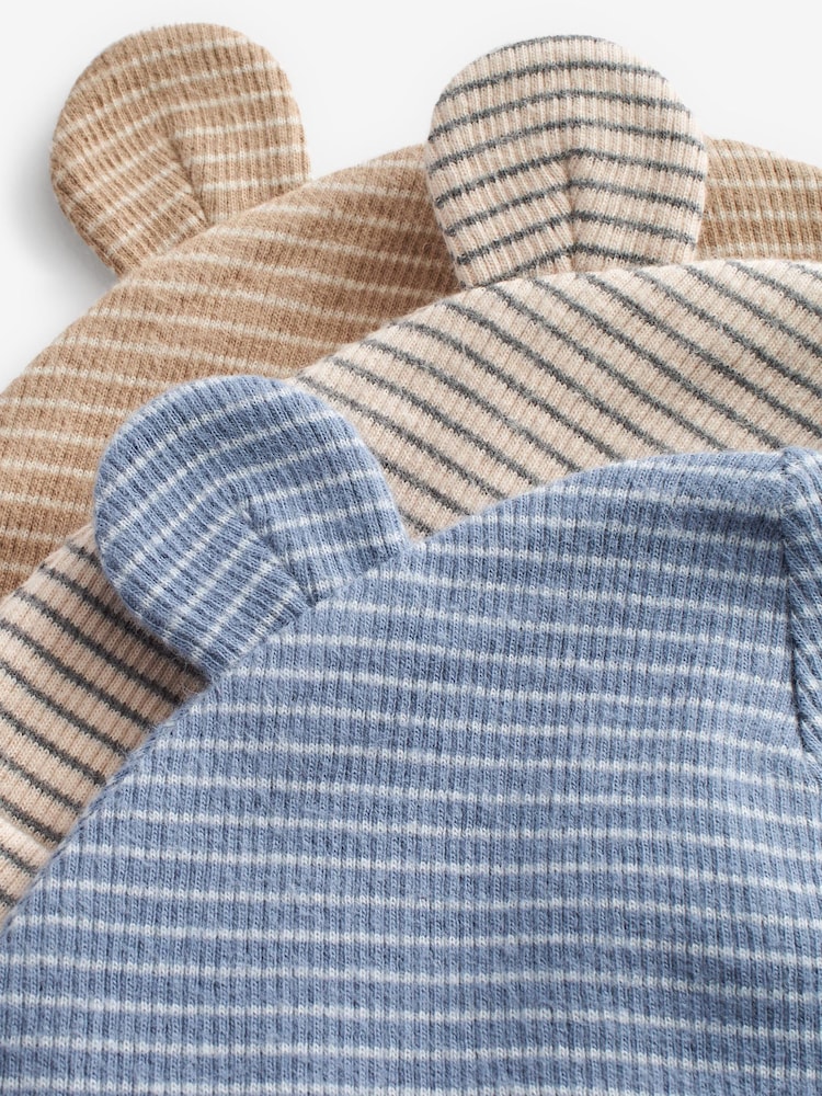 Gestreift, Blau - Baby-Bärenohr-Beanie Mützen aus 100 % Baumwolle 3er-Pack (0-18Monate) - Bild 5 von 5