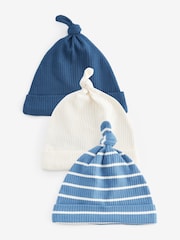 Modra/kremna - 100% Cotton dojenček kravata Top klobuki in kape; pokrivala 3 komplet (0-18mths) - Slika 1 iz 1