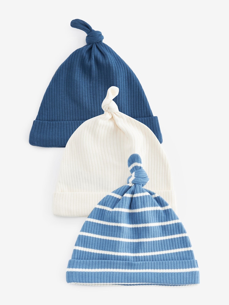 Modra/kremna - 100% Cotton dojenček kravata Top klobuki in kape; pokrivala 3 komplet (0-18mths) - Slika 1 iz 1