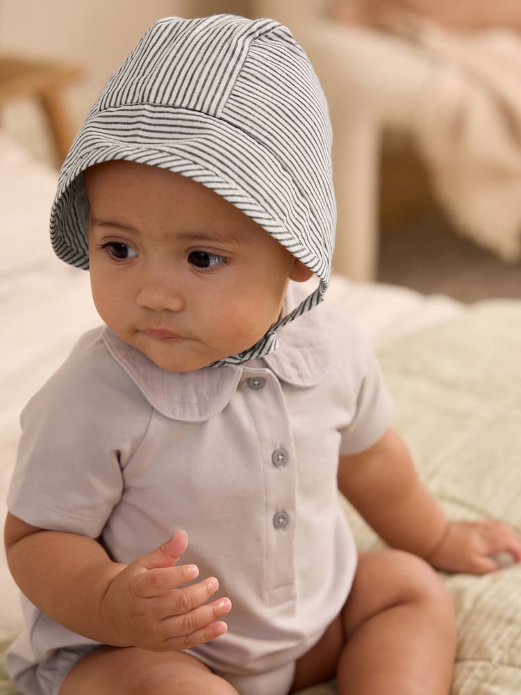 Blue Stripe Baby Bonnet (0-12mths) - Image 1 of 4