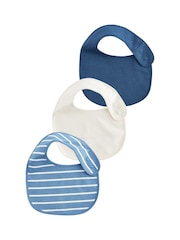 Blue/Cream Baby 100% Cotton Bibs 3 Pack - Image 1 of 4