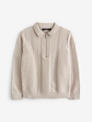 Putty Textured Knit Zip Neck Long Sleeve Polo Shirt (3-16yrs) - Image 1 of 3