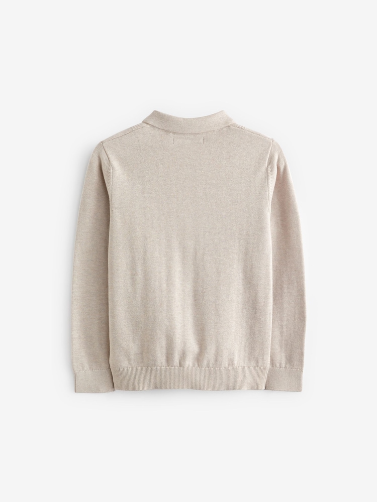 Putty Textured Knit Zip Neck Long Sleeve Polo Shirt (3-16yrs) - Image 2 of 3