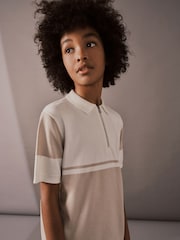 Neutral Short Sleeved Colourblock Zip Polo Shirt (3-16yrs) - Image 1 of 8