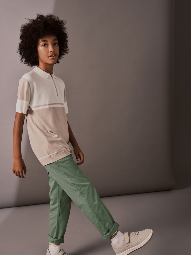 Neutral Short Sleeved Colourblock Zip Polo Shirt (3-16yrs) - Image 2 of 8
