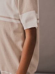 Neutral Short Sleeved Colourblock Zip Polo Shirt (3-16yrs) - Image 5 of 8