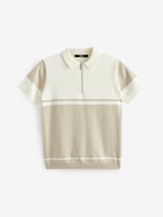 Neutral Short Sleeved Colourblock Zip Polo Shirt (3-16yrs) - Image 6 of 8
