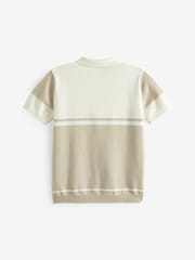 Neutral Short Sleeved Colourblock Zip Polo Shirt (3-16yrs) - Image 7 of 8