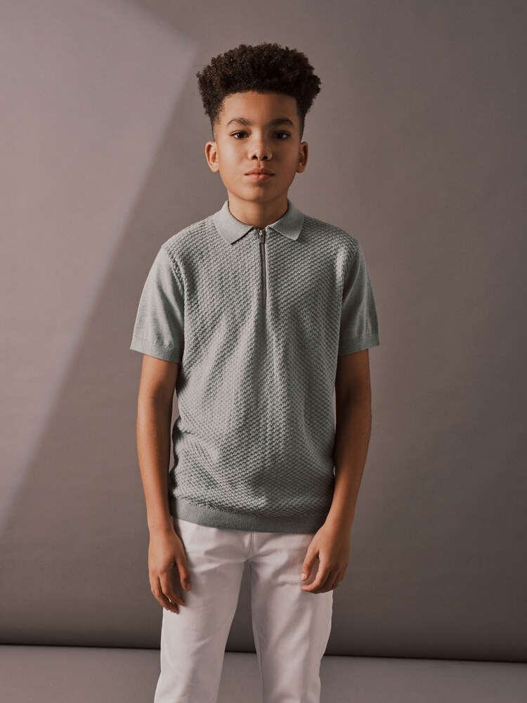 Minerals 100% Cotton Short Sleeved Bubble Texture Polo Shirt (3-16yrs) - Image 1 of 6 Minerals 100% Cotton Short Sleeved Bubble Texture Polo Shirt (3-16yrs) - Image 1 of 6