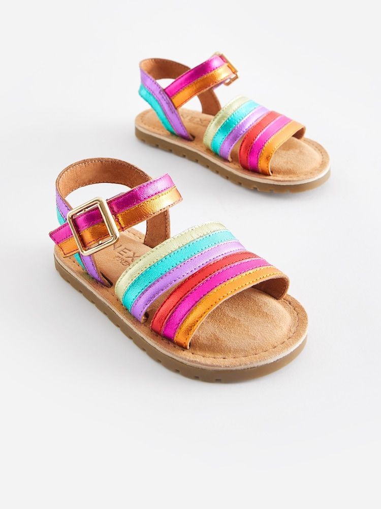 Rainbow Standard Fit (F) Leather Stripe Sandals - Image 1 of 5