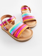 Rainbow Standard Fit (F) Leather Stripe Sandals - Image 4 of 5