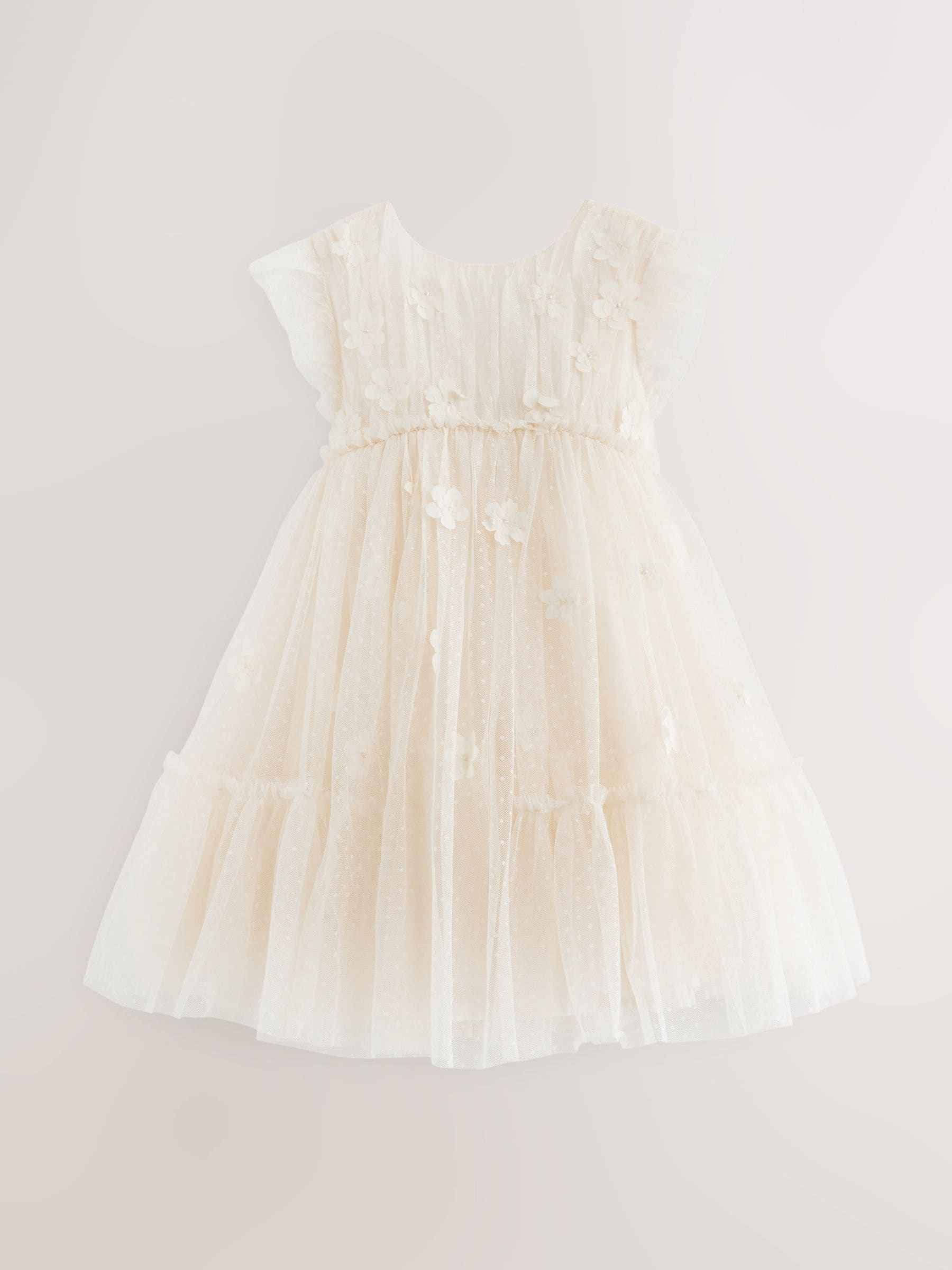 Buy Ecru White 3D Flower Mesh Flower Girl Dress (3-16yrs) from