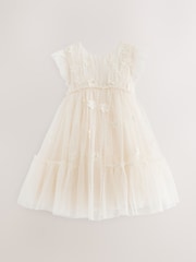 Ecru White 3D Flower Mesh Flower Girl Dress (3-16yrs) - Image 13 of 15