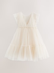 Ecru White 3D Flower Mesh Flower Girl Dress (3-16yrs) - Image 14 of 15