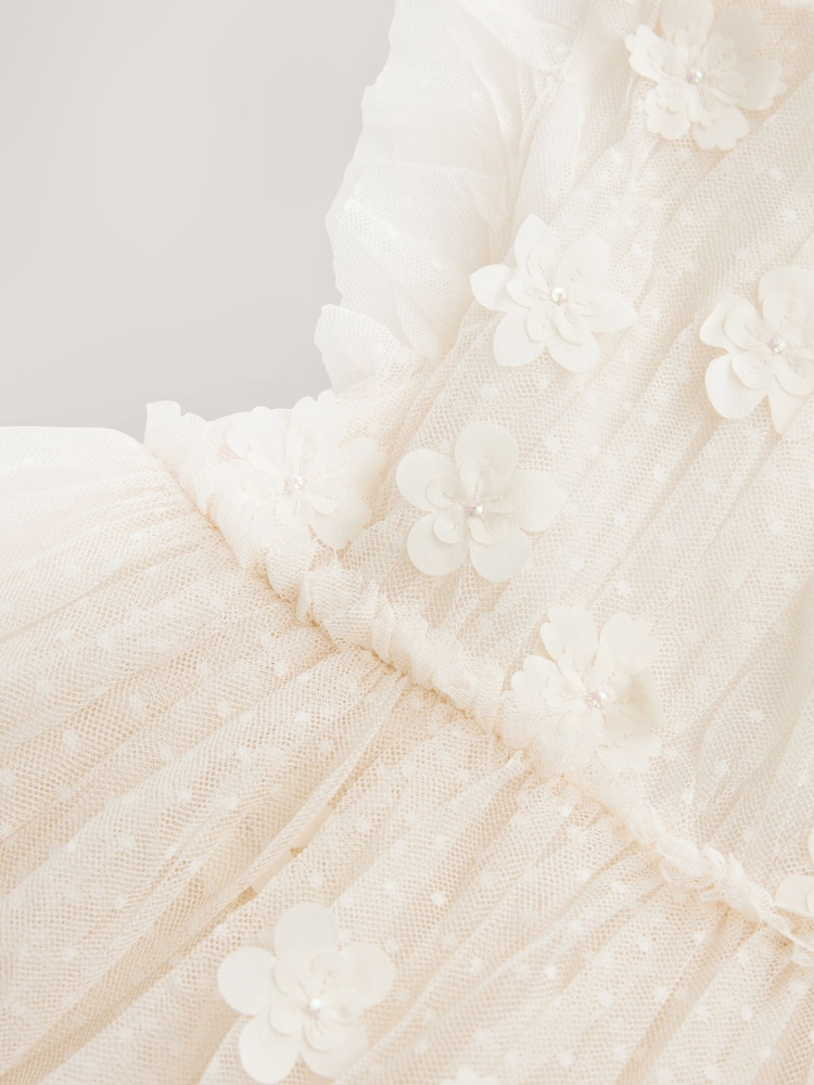 Ecru White 3D Flower Mesh Flower Girl Dress (3-16yrs) - Image 15 of 15