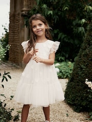 Ecru mit 3D-Blume - Mädchenkleid mit Blumenmuster aus Netzstoff, (3–16Jahre) - Bild 3 von 9