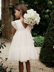 Ecru mit 3D-Blume - Mädchenkleid mit Blumenmuster aus Netzstoff, (3–16Jahre) - Bild 4 von 9