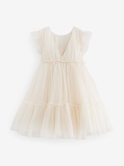 Ecru mit 3D-Blume - Mädchenkleid mit Blumenmuster aus Netzstoff, (3–16Jahre) - Bild 8 von 9