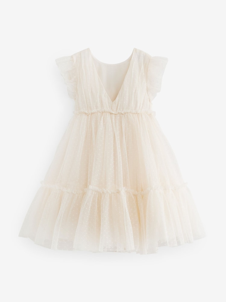 Ecru White 3D Flower Mesh Flower Girl Dress (3-16yrs) - Image 8 of 9
