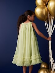 Matcha Green Sequin Mesh Trapeze Occasion Dress (3-16yrs) - Image 2 of 7