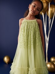 Matcha Green Sequin Mesh Trapeze Occasion Dress (3-16yrs) - Image 3 of 7