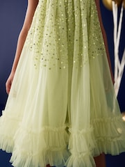 Matcha Green Sequin Mesh Trapeze Occasion Dress (3-16yrs) - Image 4 of 7