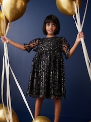 Black Sequin Mesh Flower Party Dress (3-16yrs) - Image 1 of 6