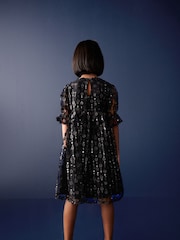 Black Sequin Mesh Flower Party Dress (3-16yrs) - Image 2 of 6