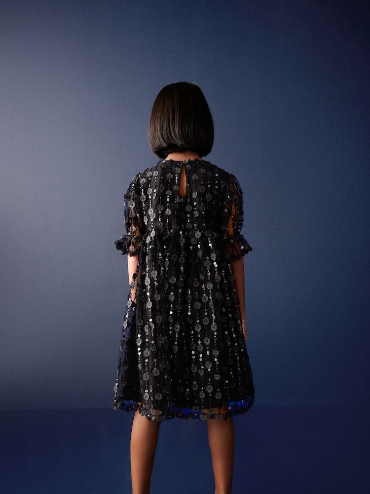 Black Sequin Mesh Flower Party Dress (3-16yrs) - Image 2 of 6