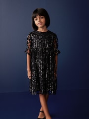 Black Sequin Mesh Flower Party Dress (3-16yrs) - Image 3 of 6