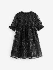 Black Sequin Mesh Flower Party Dress (3-16yrs) - Image 4 of 6
