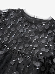 Black Sequin Mesh Flower Party Dress (3-16yrs) - Image 6 of 6