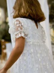 White Sequin Mesh Flower Party Dress (3-16yrs) - Image 3 of 5