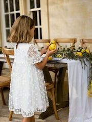 White Sequin Mesh Flower Party Dress (3-16yrs) - Image 4 of 5