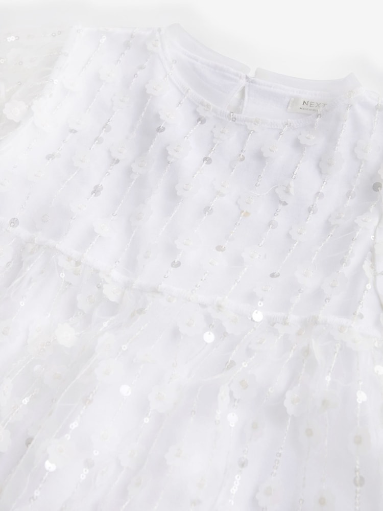 White Sequin Mesh Flower Party Dress (3-16yrs) - Image 5 of 5
