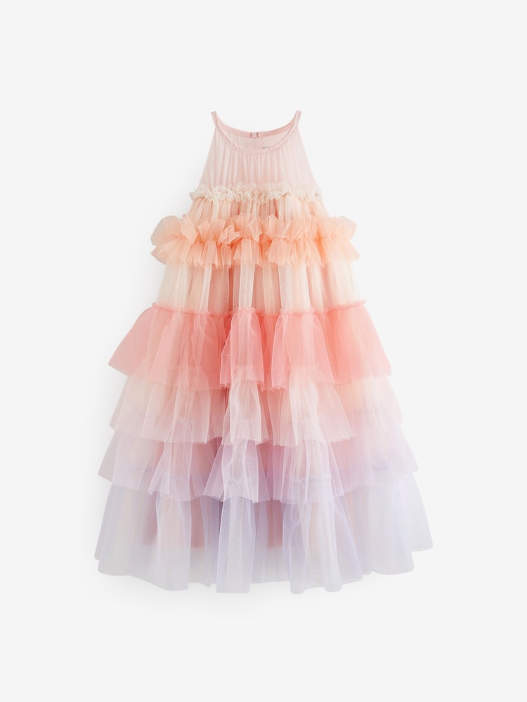 Pink/ Pastel Rainbow Tiered Mesh Party Dress (3-16yrs) - Image 6 of 8