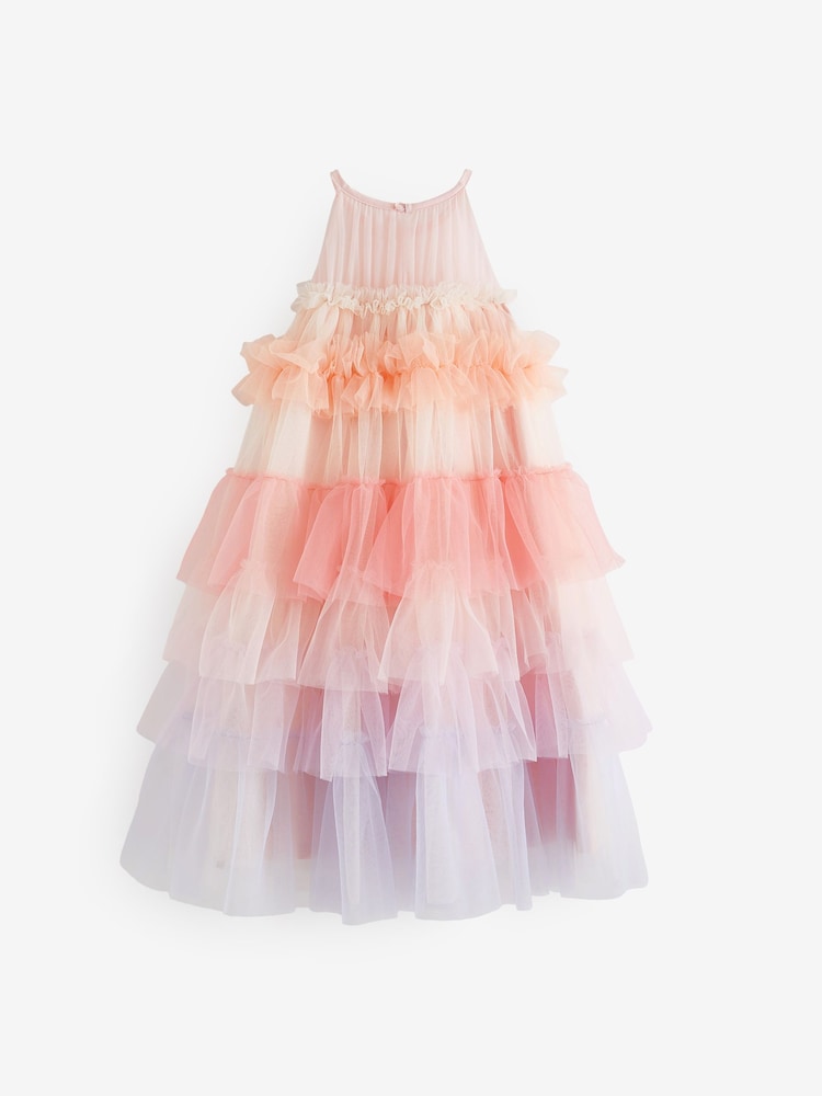 Pink/ Pastel Rainbow Tiered Mesh Party Dress (3-16yrs) - Image 7 of 8