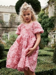 Pink Rose 3D Floral Print Occasion Dress (3-16yrs) - Image 2 of 8