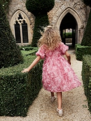 Pink Rose 3D Floral Print Occasion Dress (3-16yrs) - Image 3 of 8
