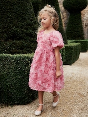 Pink Rose 3D Floral Print Occasion Dress (3-16yrs) - Image 4 of 8