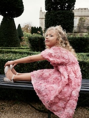 Pink Rose 3D Floral Print Occasion Dress (3-16yrs) - Image 5 of 8
