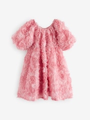 Pink Rose 3D Floral Print Occasion Dress (3-16yrs) - Image 6 of 8