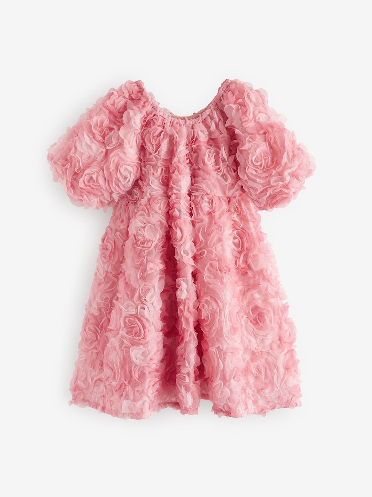 Pink Rose 3D Floral Print Occasion Dress (3-16yrs) - Image 6 of 8