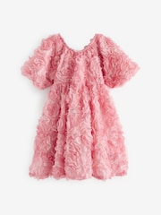 Pink Rose 3D Floral Print Occasion Dress (3-16yrs) - Image 7 of 8