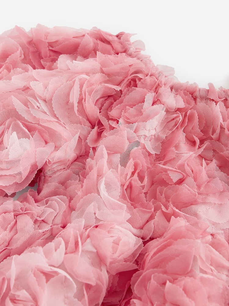 Pink Rose 3D Floral Print Occasion Dress (3-16yrs) - Image 8 of 8