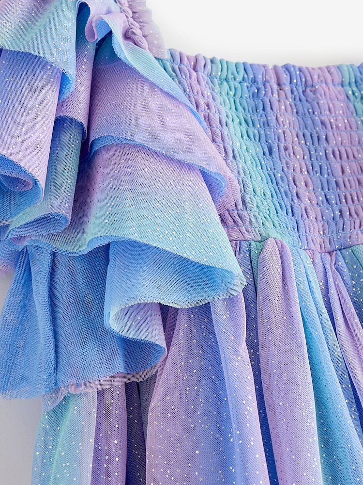 Purple/Blue Sparkle Frill Sleeve Mesh Party Dress (3-16yrs) - Image 7 of 7 Purple/Blue Sparkle Frill Sleeve Mesh Party Dress (3-16yrs) - Image 7 of 7