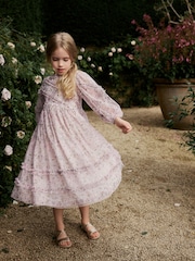 Ecru Floral Long Sleeve Soft Mesh Dress (3-16yrs) - Image 1 of 8