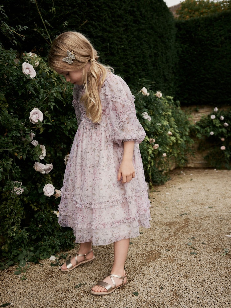 Ecru Floral Long Sleeve Soft Mesh Dress (3-16yrs) - Image 2 of 8
